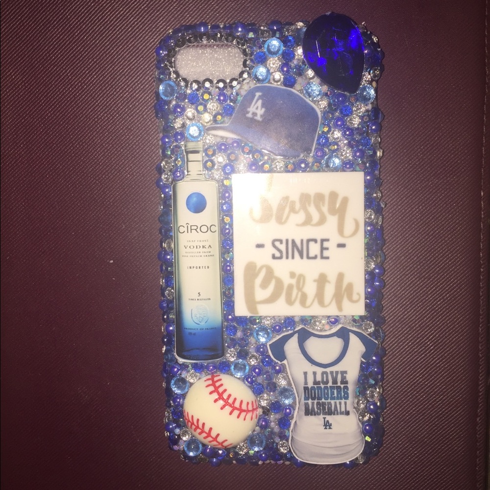 3d Bling iPhone 8 Blue Cabochon Hard Case